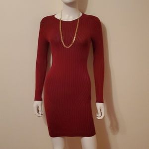 Red wine long sleeve dress